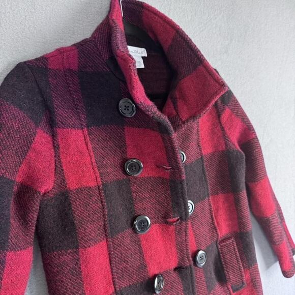 Keren Hart Coat Womens Large Red Black Buffalo Plaid Wool Peacoat Stand Collar - Picture 7 of 13